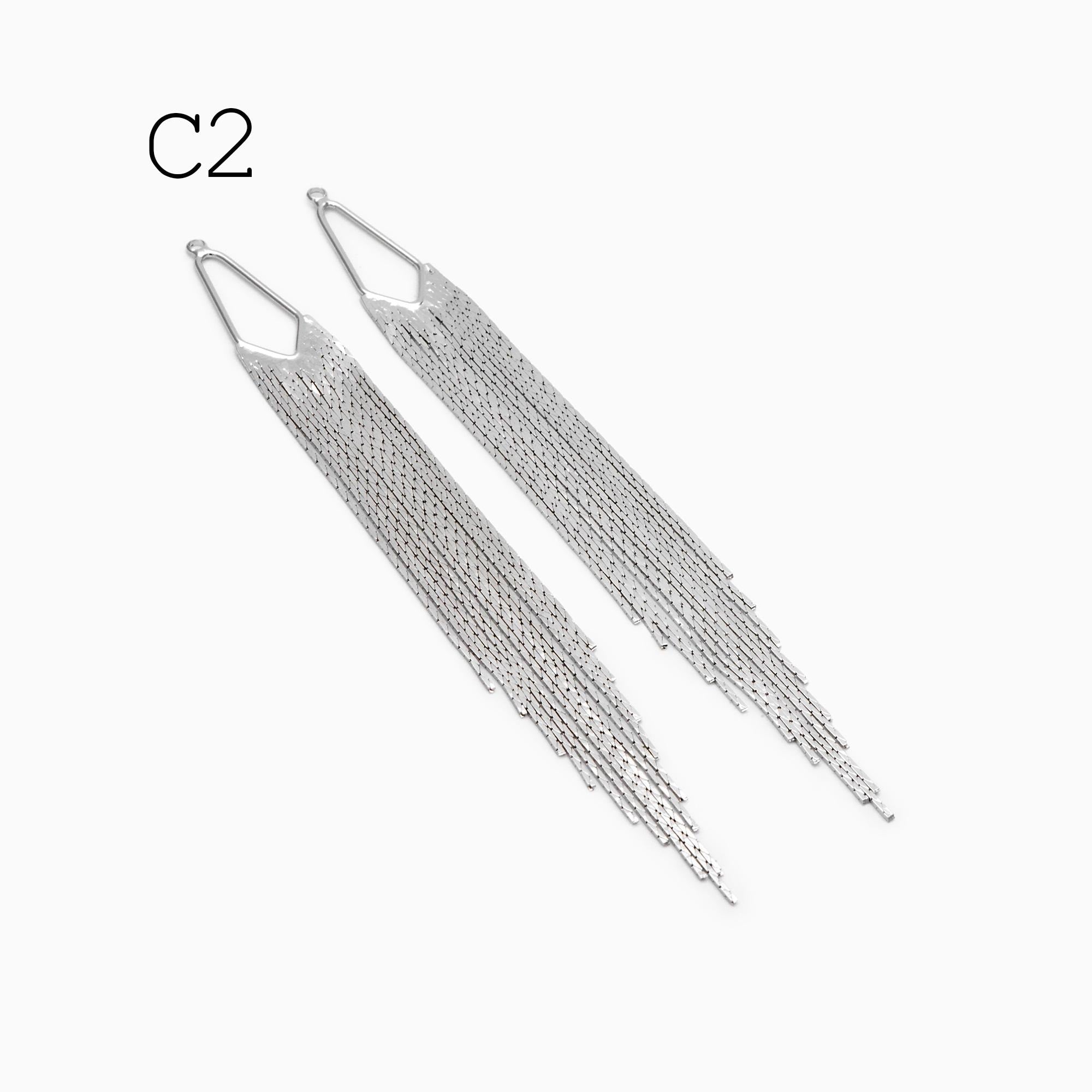 4pcs Gold/ Silver Tone Chain Long Tassels, 18K Gold/ Rhodium plated Brass Tassel, Earring Charm Pendants (GB-945)